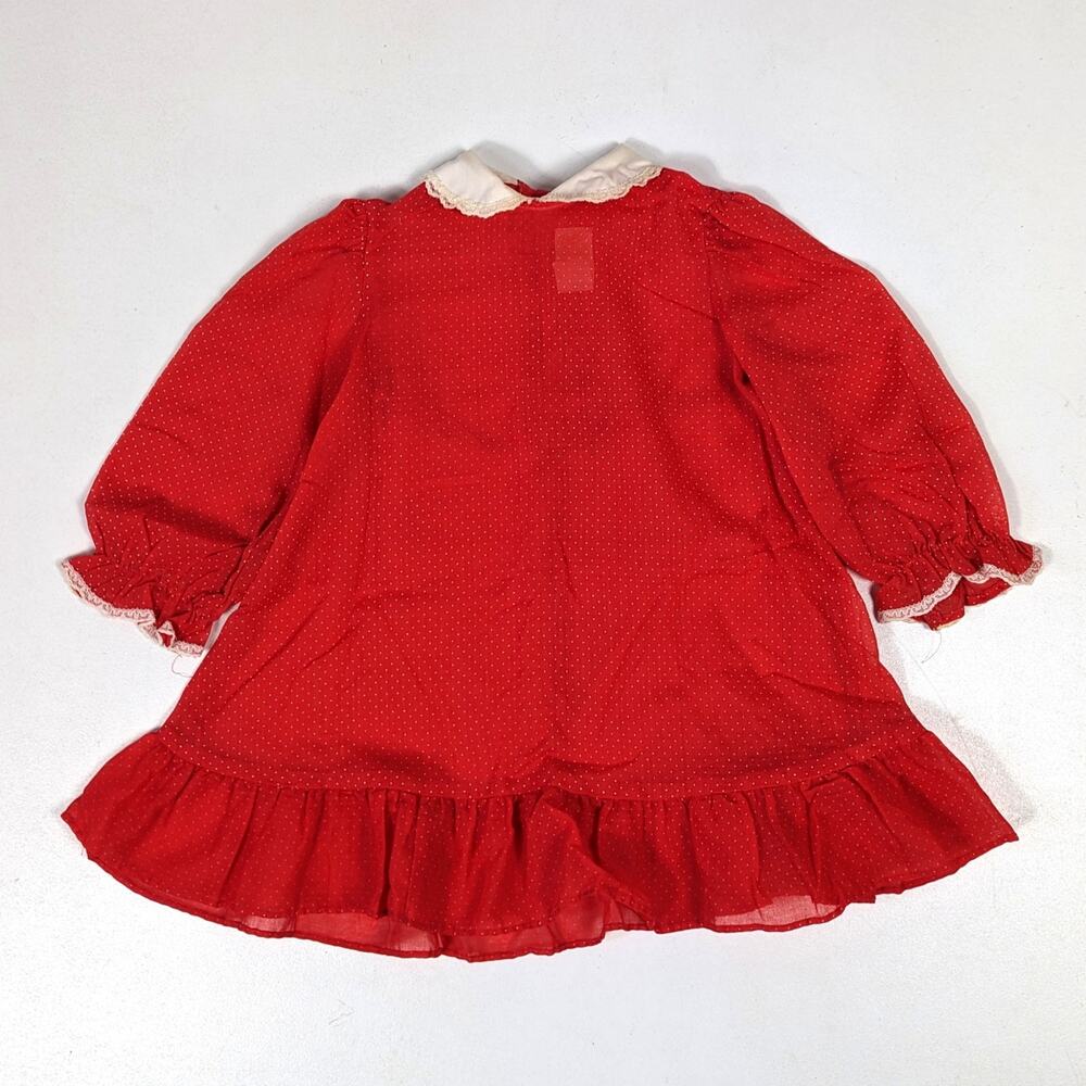 Vtg Ruth of Carolina Dress Girls Sz 24m Red Long Sleeve Festive Holiday Layering